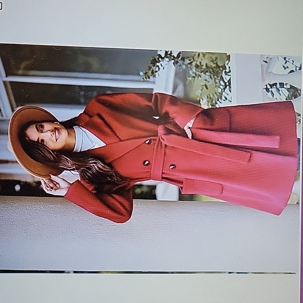Grace Karin red double breast pea coat long winter oversize trench coat L New…
